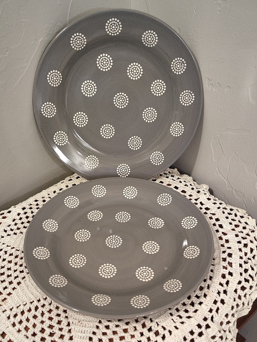 Baum Bros Moroccan Set of 2 Salad Plates 8" Gray White